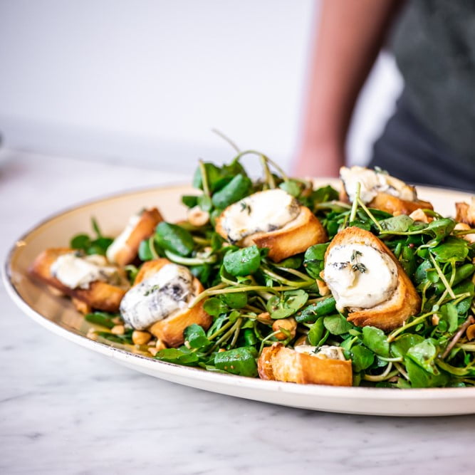 Goat’s cheese and Hazelnut Salad with Blackcurrant and Mustard Vinaigrette